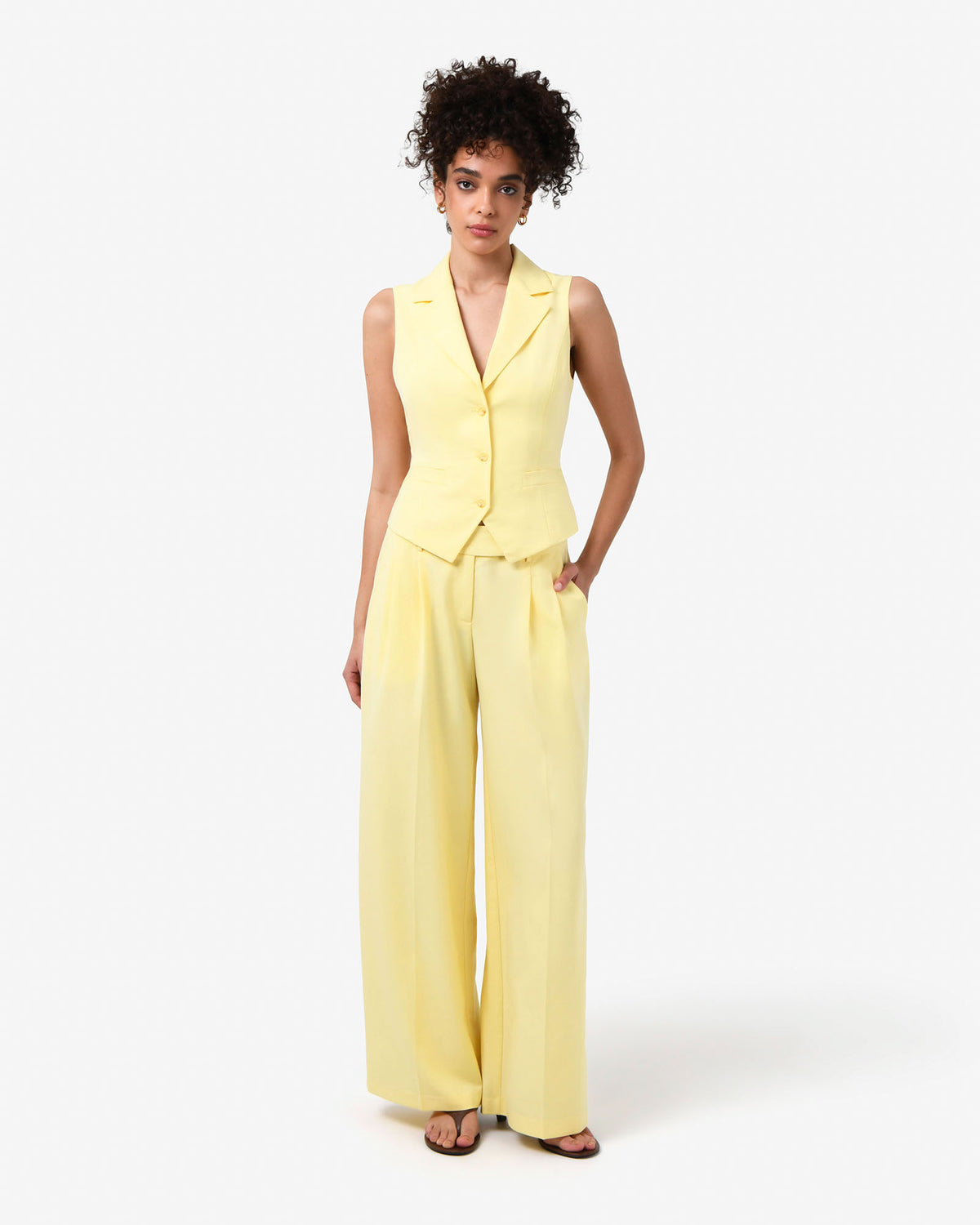 Amera 2 Wide Leg Tailored Pants in banana — full-length view 3
