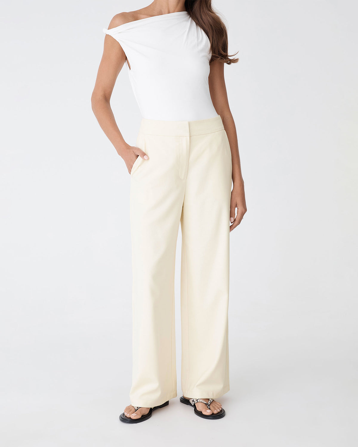 Rylan Wide Leg Pants in butter — close-up view