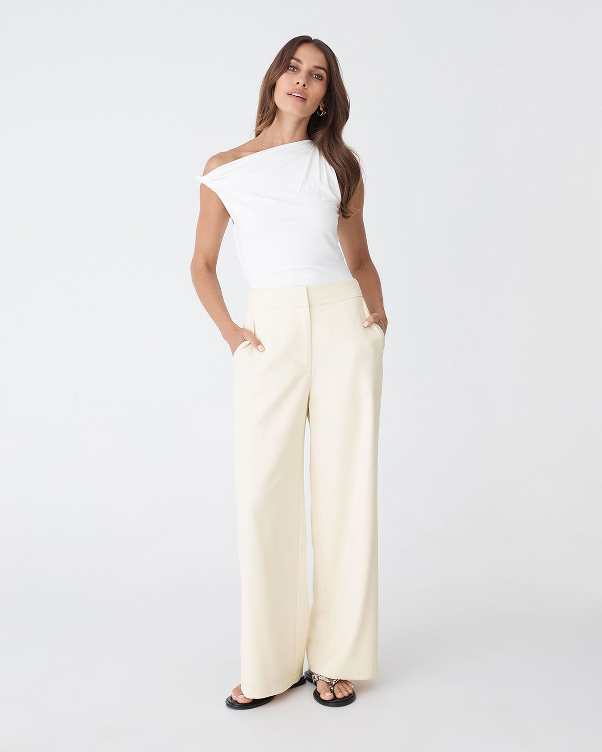 Rylan Wide Leg Pants in butter — full-length view