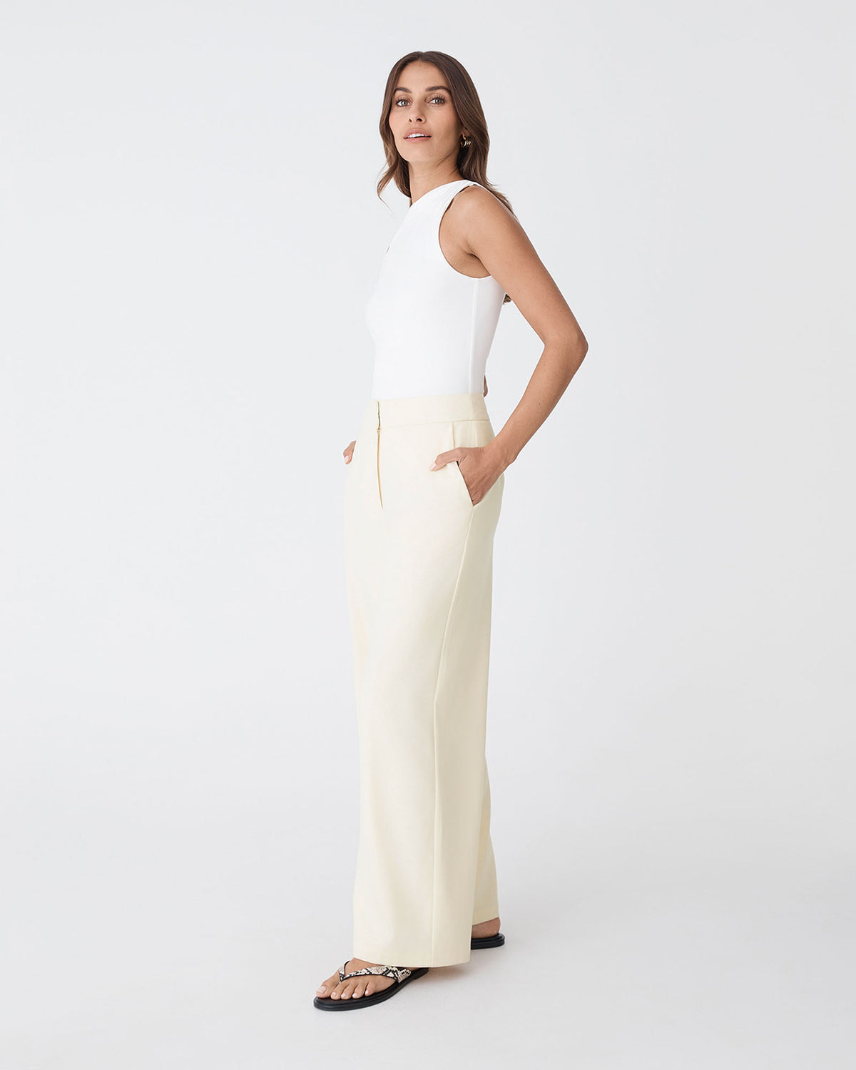 Rylan Wide Leg Pants in butter — side view