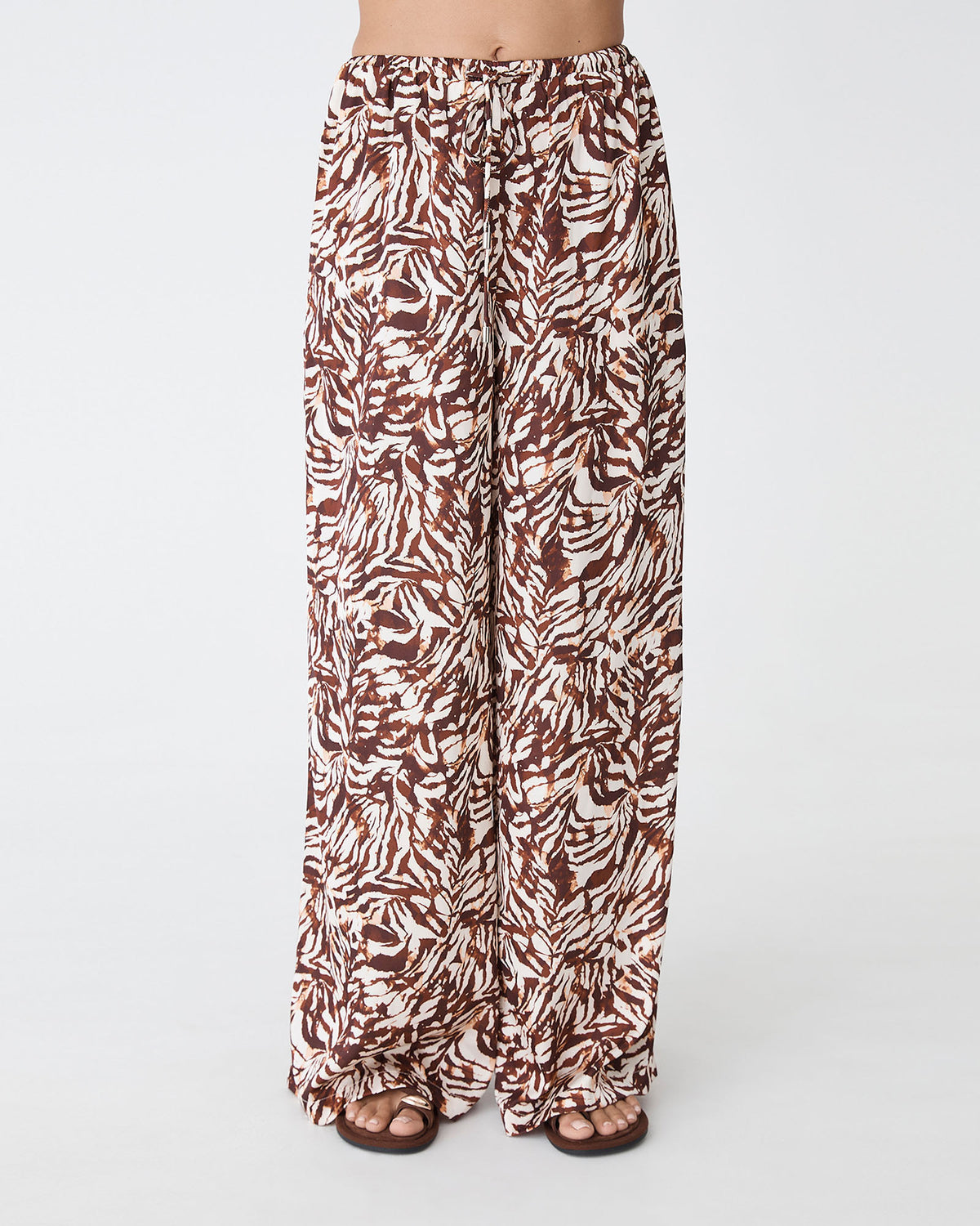 Zuhara Drawstring Pull On Pants in brown zebra — close-up view