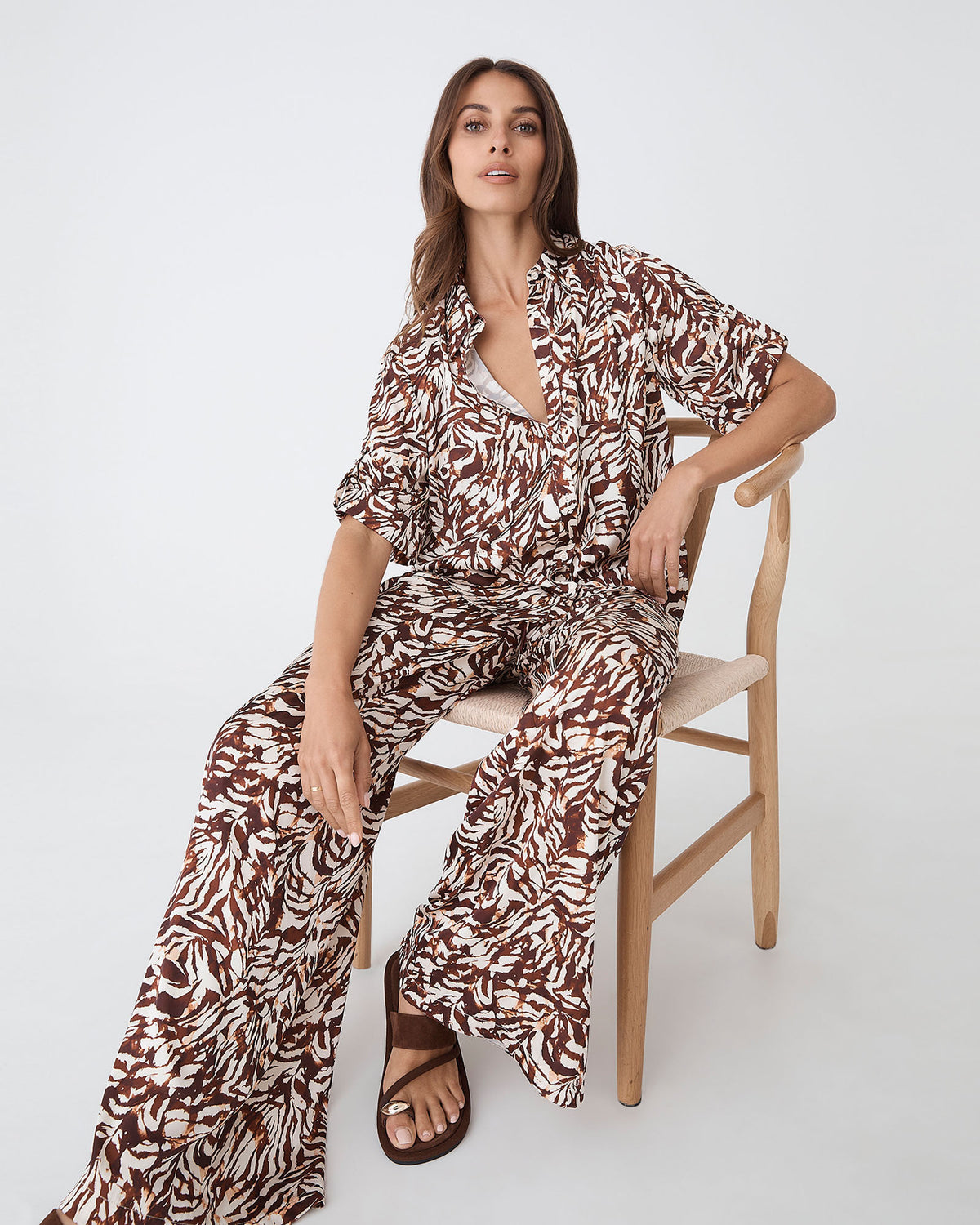 Zuhara Drawstring Pull On Pants in brown zebra — full-length view