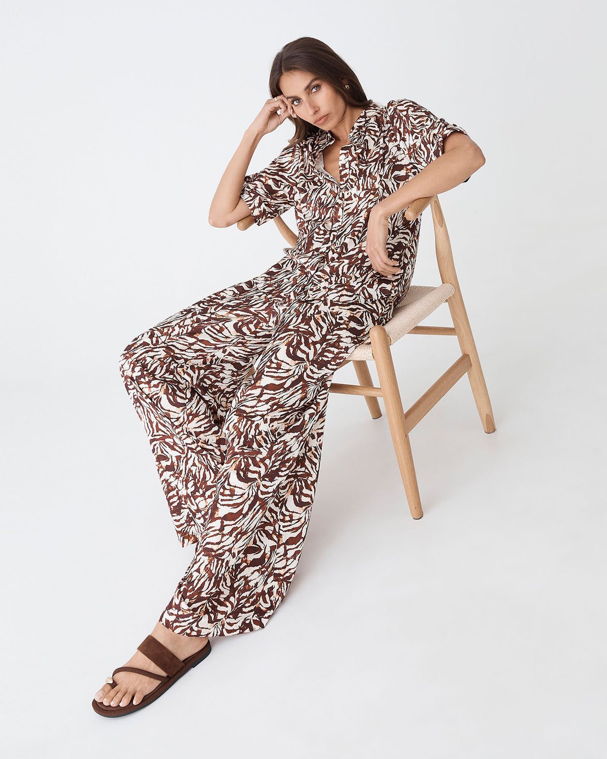 Zuhara Drawstring Pull On Pants in brown zebra — full-length view 2