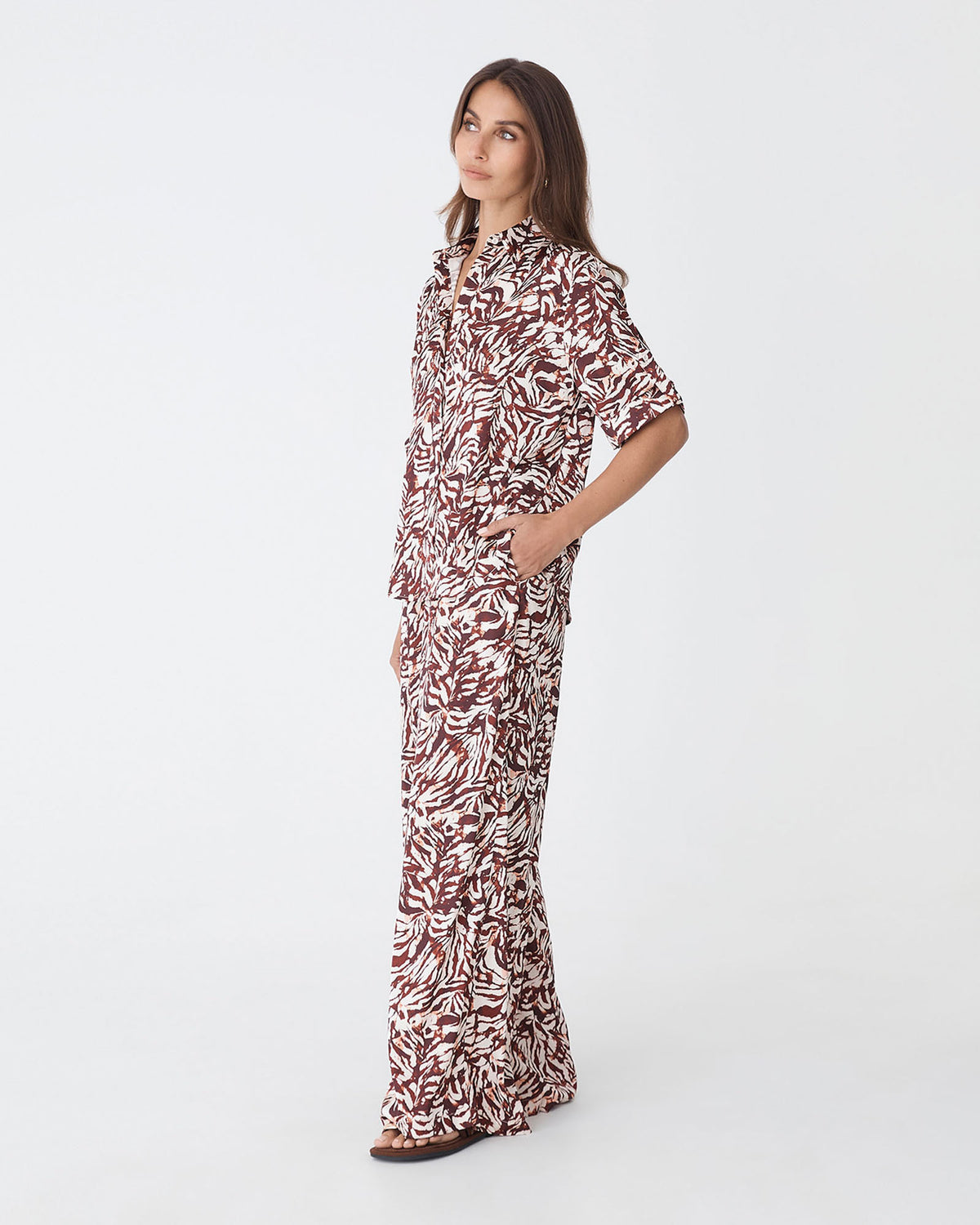 Zuhara Drawstring Pull On Pants in brown zebra — side view