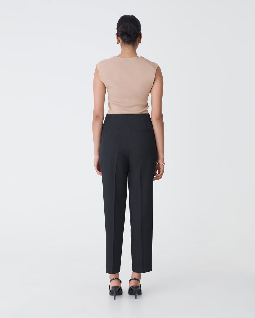 Mila Tapered Leg Pant in black — back view