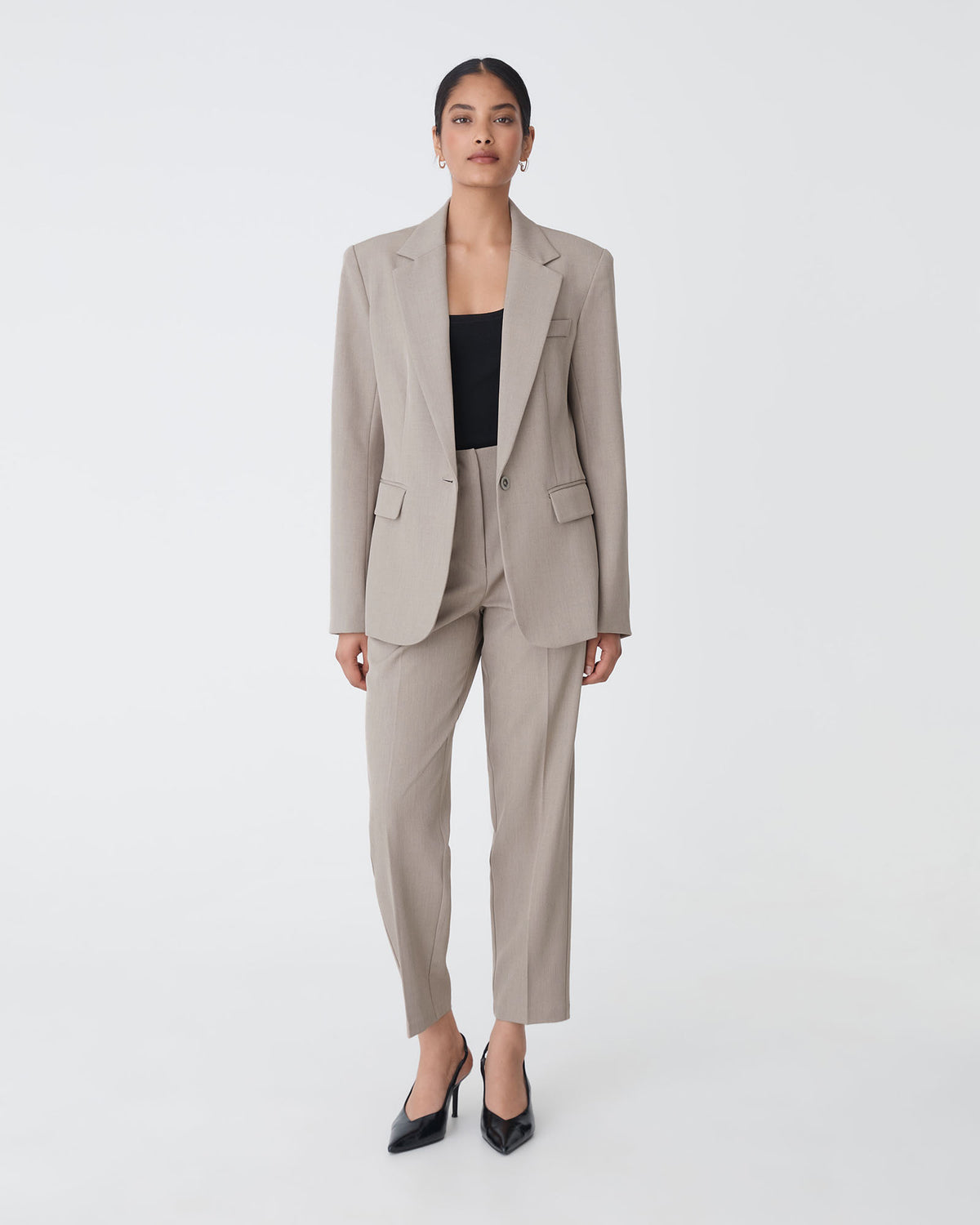 Mila Tapered Leg Pant in fawn — full-length view 2