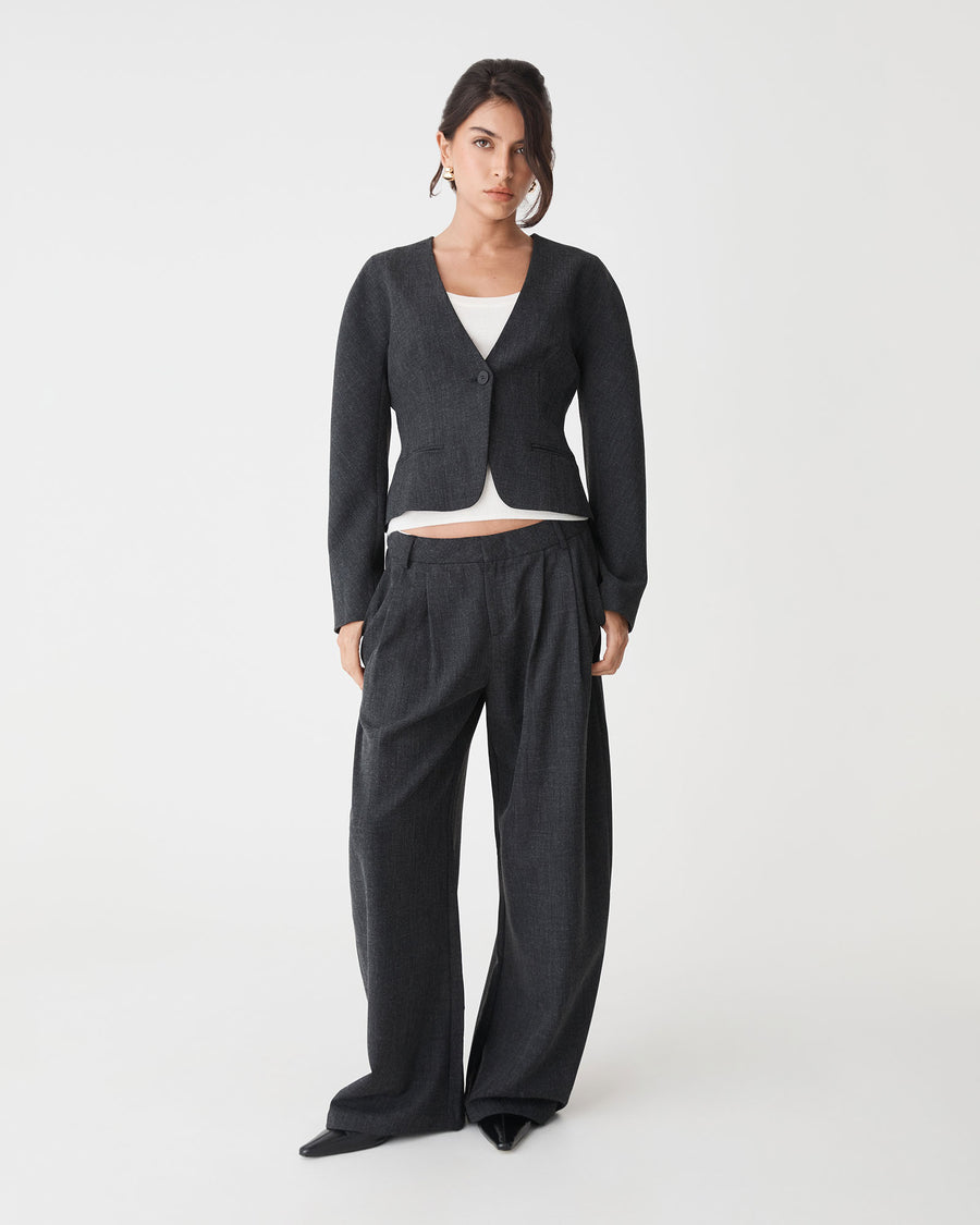 Pippa Barrel Leg Pant in charcoal — full-length view