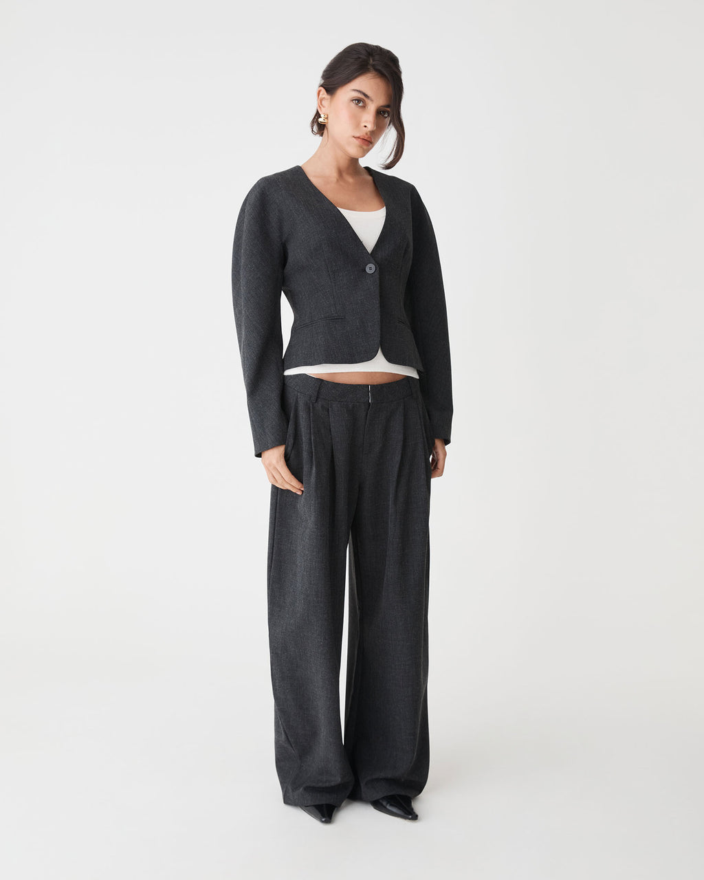 Pippa Barrel Leg Pant in charcoal — full-length view 2