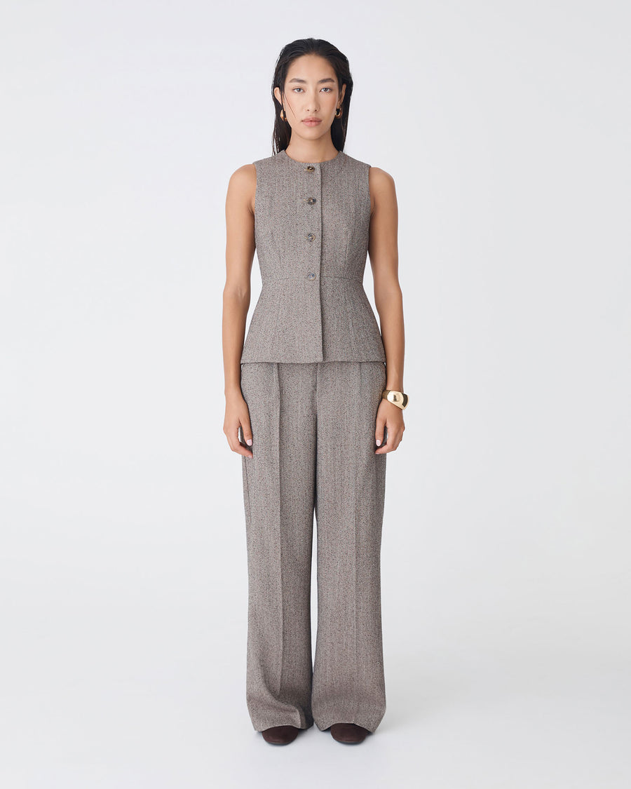 Nevada Herringbone Pants in vintage brown — full-length view