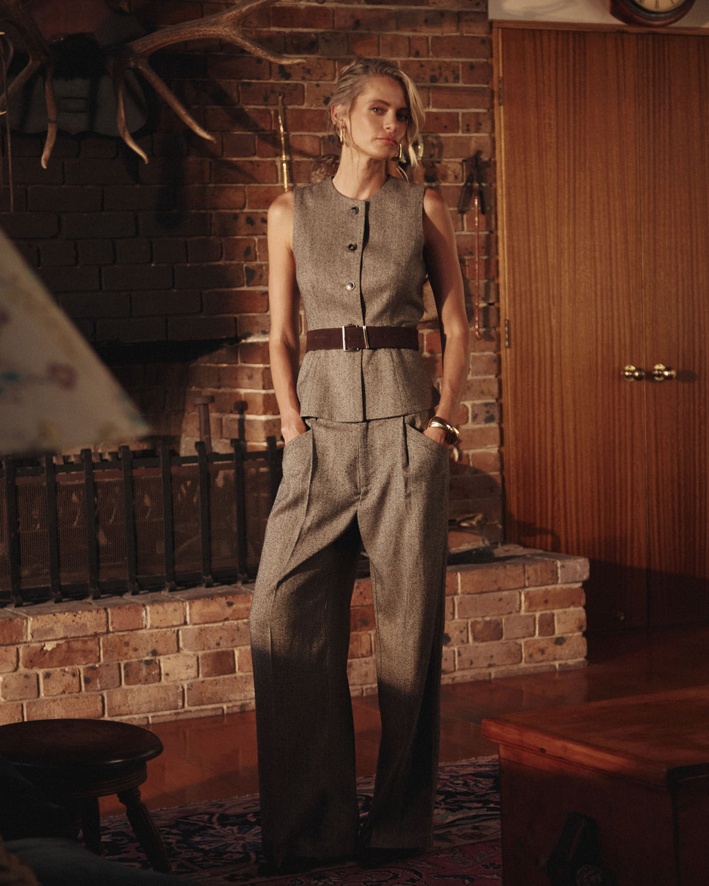 Nevada Herringbone Pants in vintage brown — alternate view