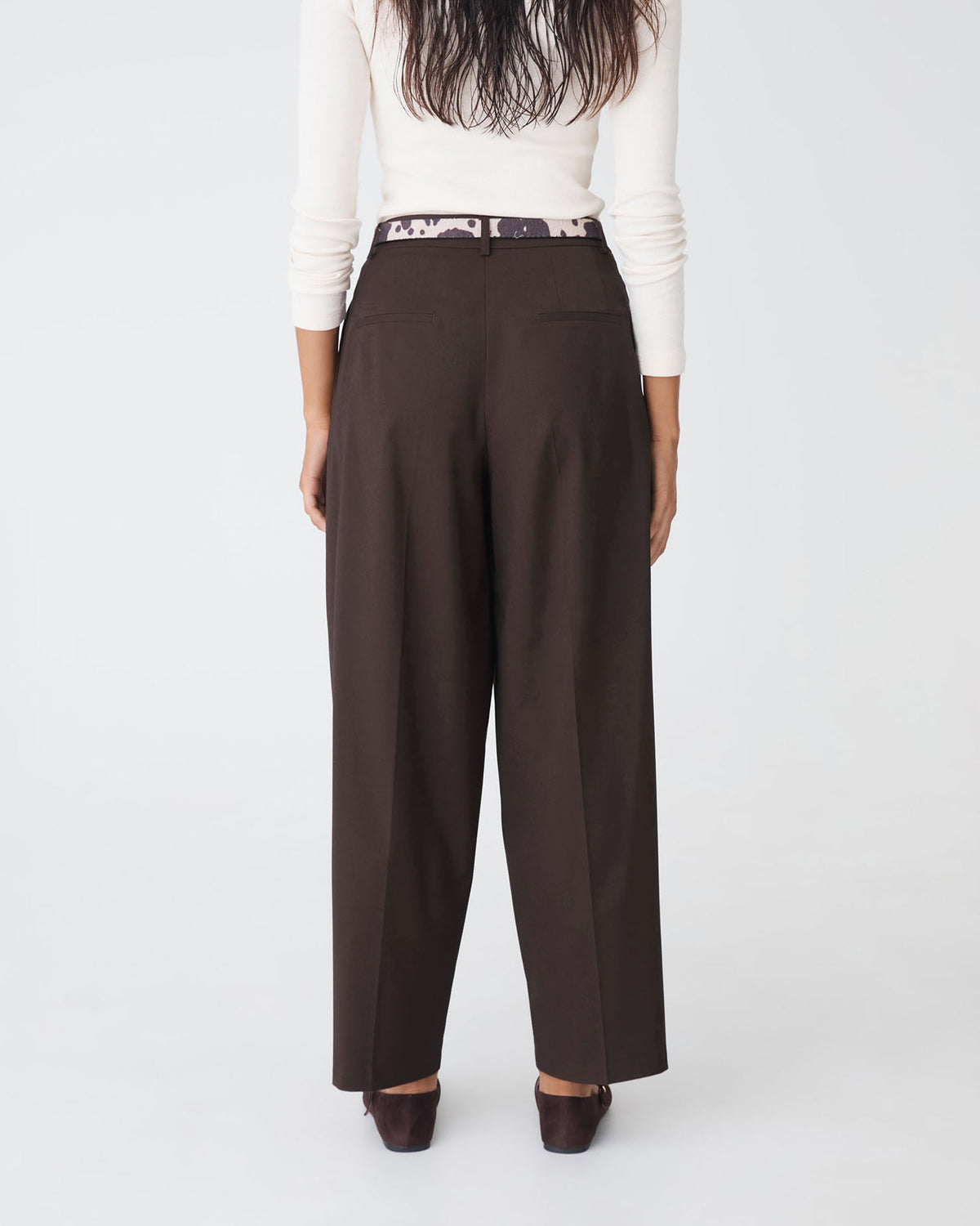 Matilda Relaxed Barrel Pants in chocolate — back view