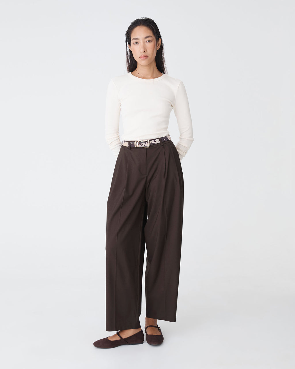 Matilda Relaxed Barrel Pants in chocolate — full-length view 2