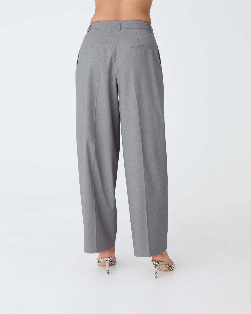 Matilda Relaxed Barrel Pants in melange grey — back view