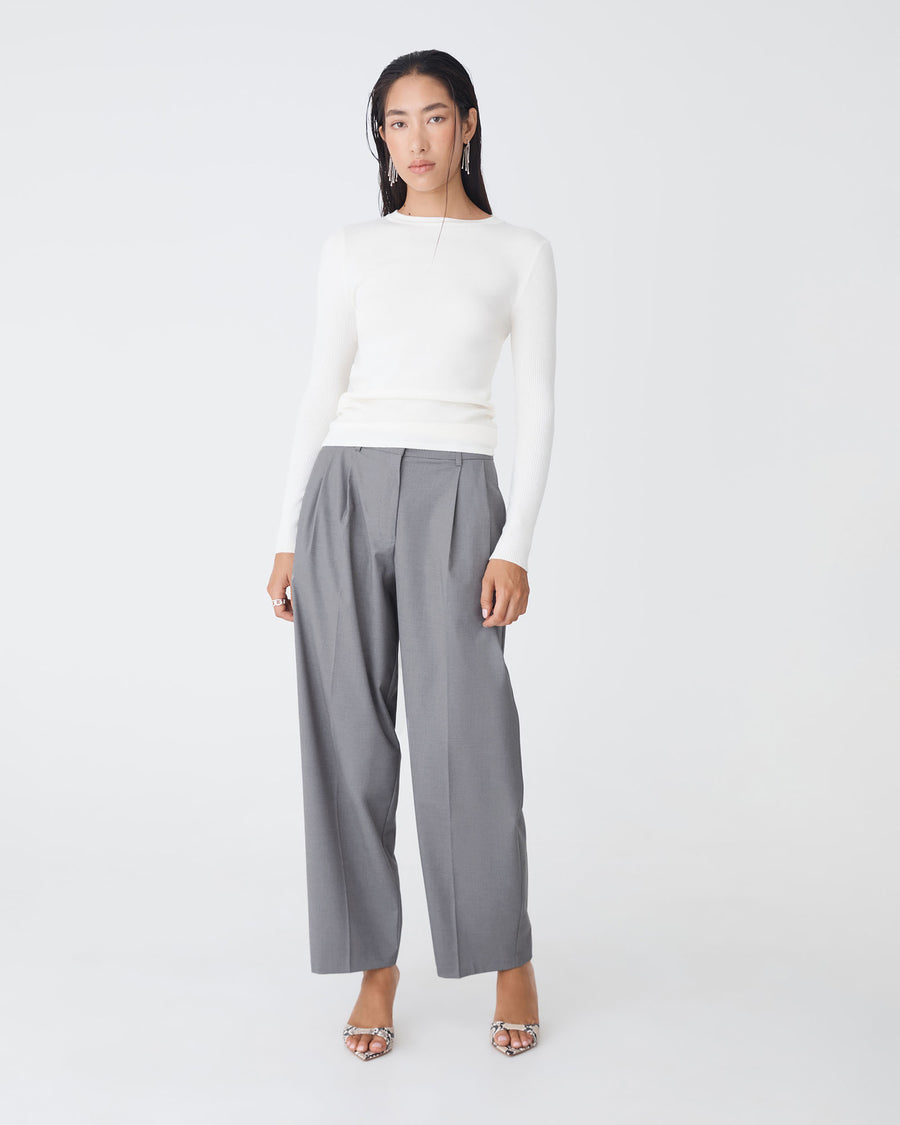 Matilda Relaxed Barrel Pants in melange grey — full-length view