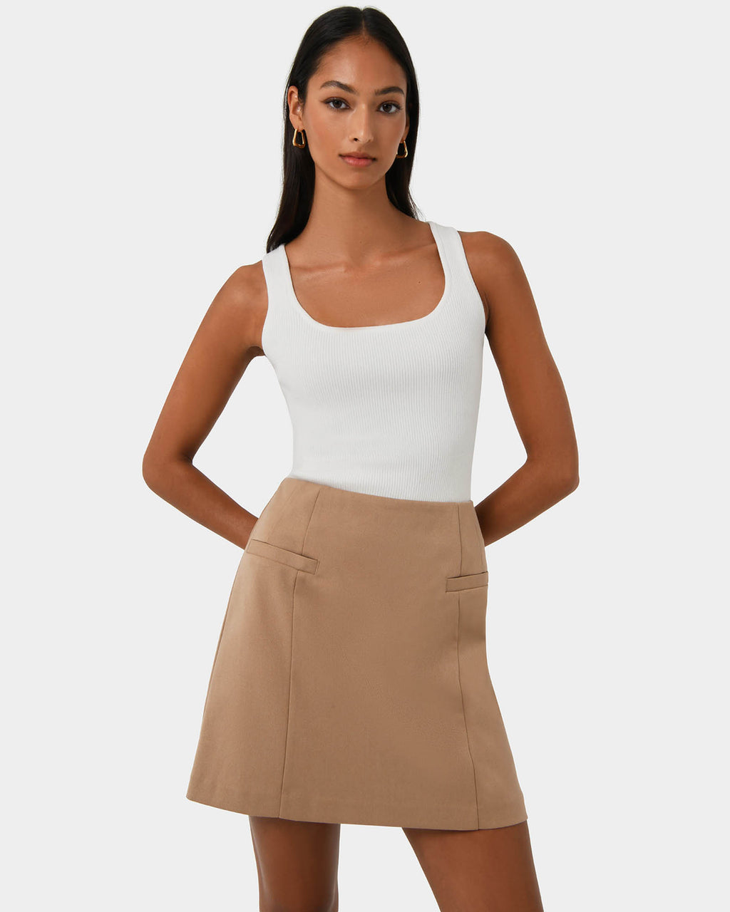 Kiya Panel Skirt in latte — close-up view