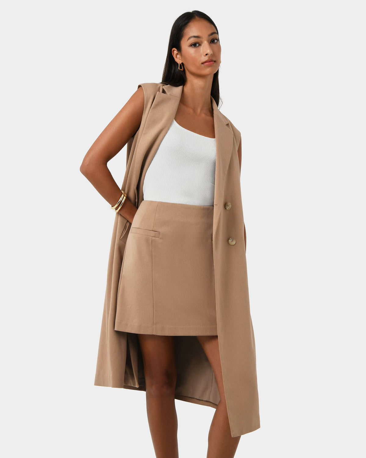 Kiya Panel Skirt in latte — close-up view 2