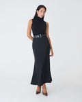 Caris Flared Maxi Skirt in black — full-length view