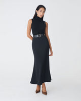 Caris Flared Maxi Skirt in black — full-length view