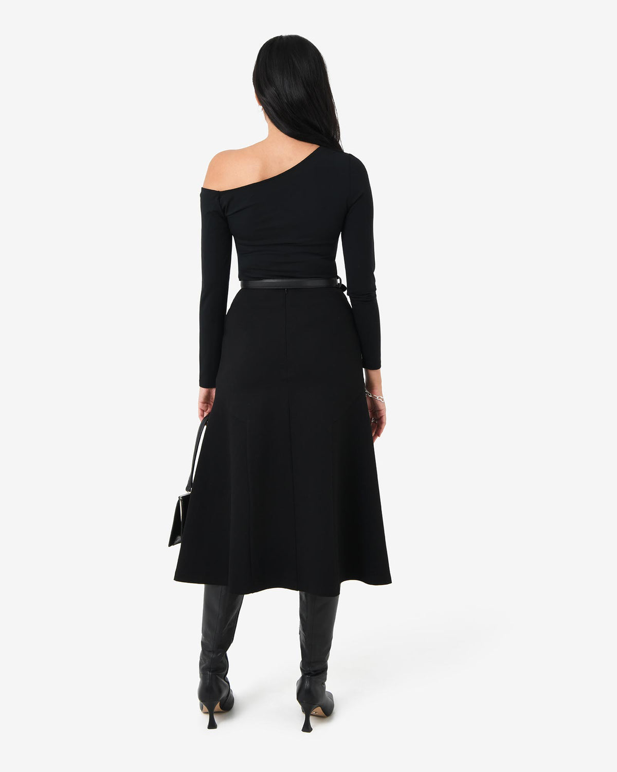 Adele Side Panel Midi Skirt in black — back view