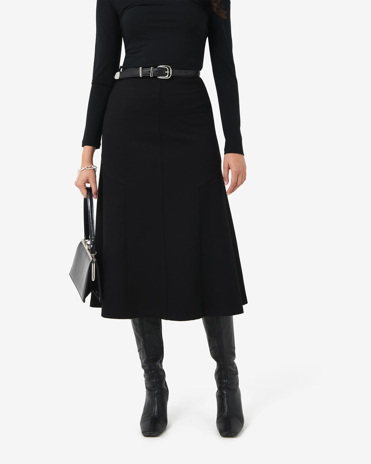 Adele Side Panel Midi Skirt in black — close-up view