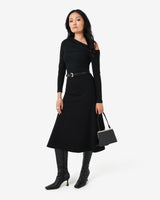 Adele Side Panel Midi Skirt in black — full-length view