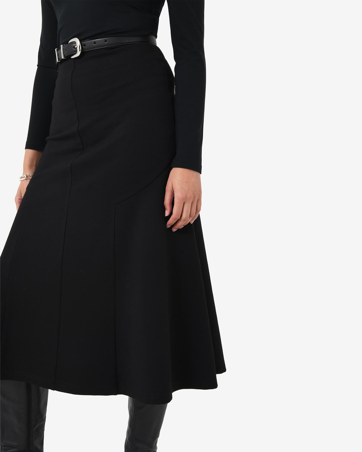 Adele Side Panel Midi Skirt in black — side view