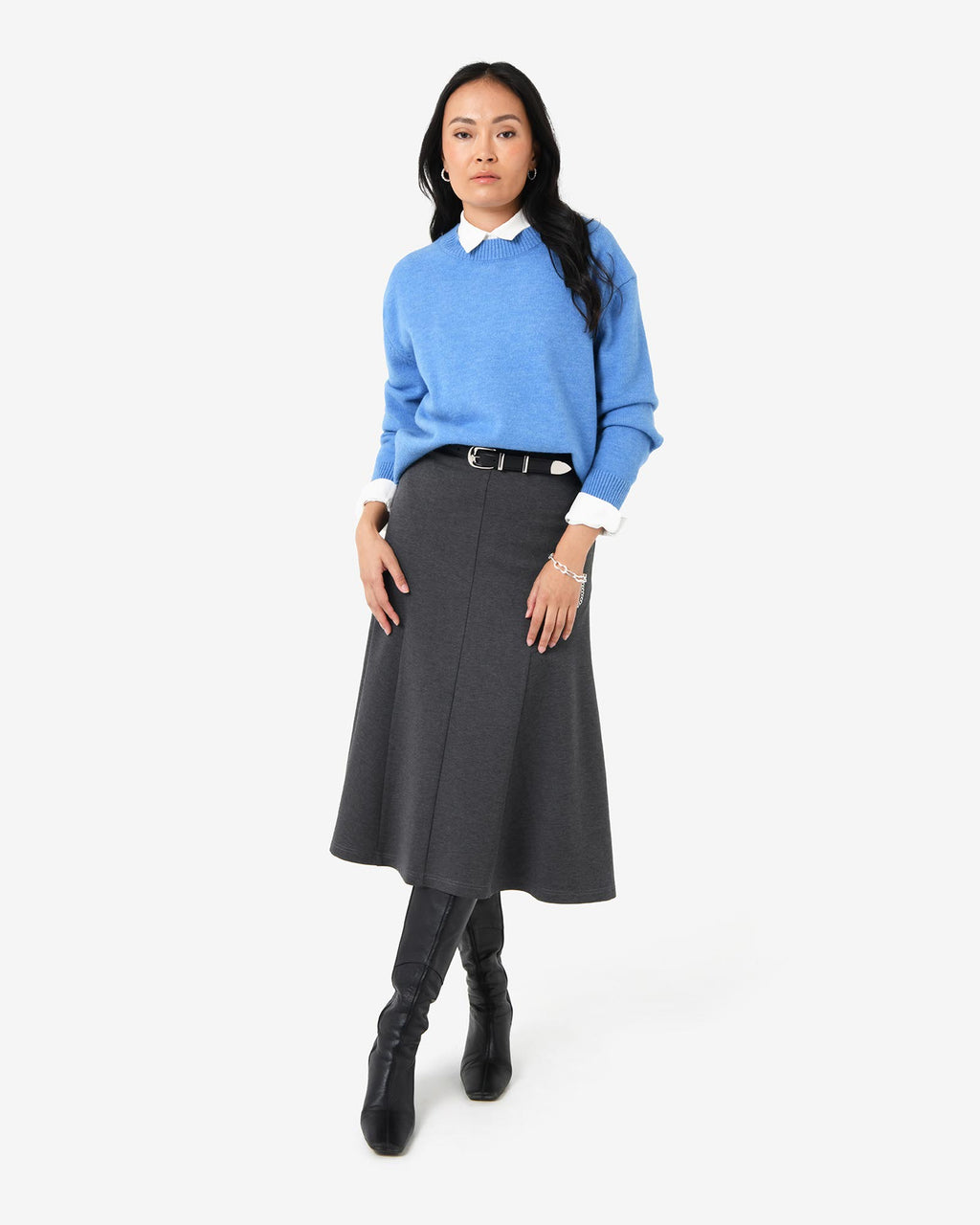 Adele Side Panel Midi Skirt in charcoal — full-length view