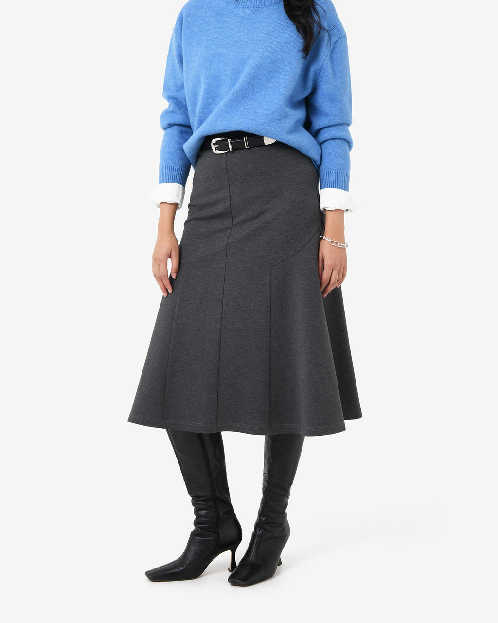 Adele Side Panel Midi Skirt in charcoal — side view