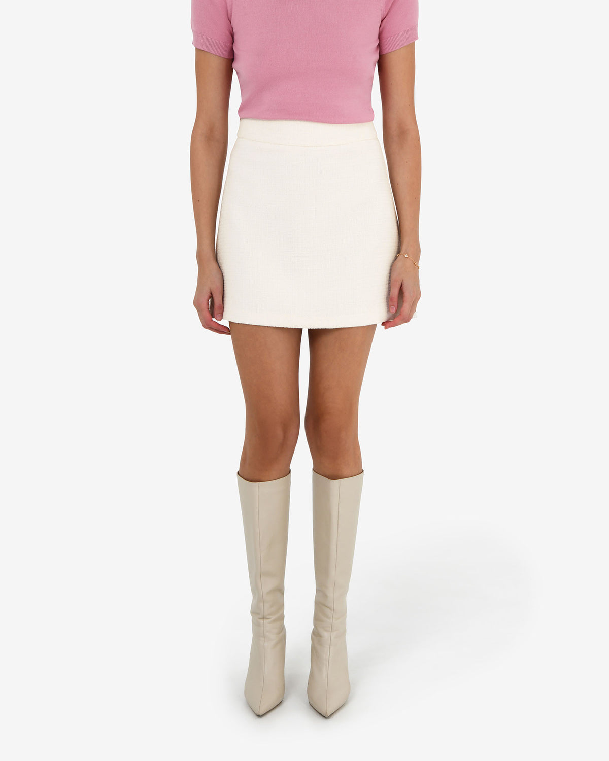 Cynthia Tweed Mini Skirt in ivory — close-up view