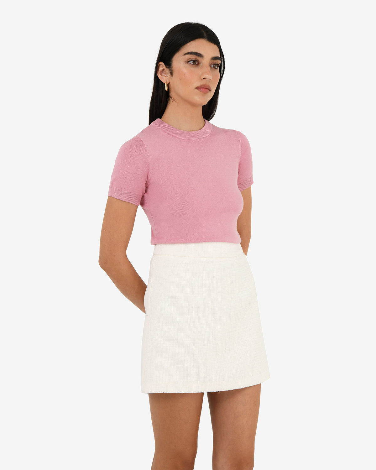 Cynthia Tweed Mini Skirt in ivory — close-up view 2