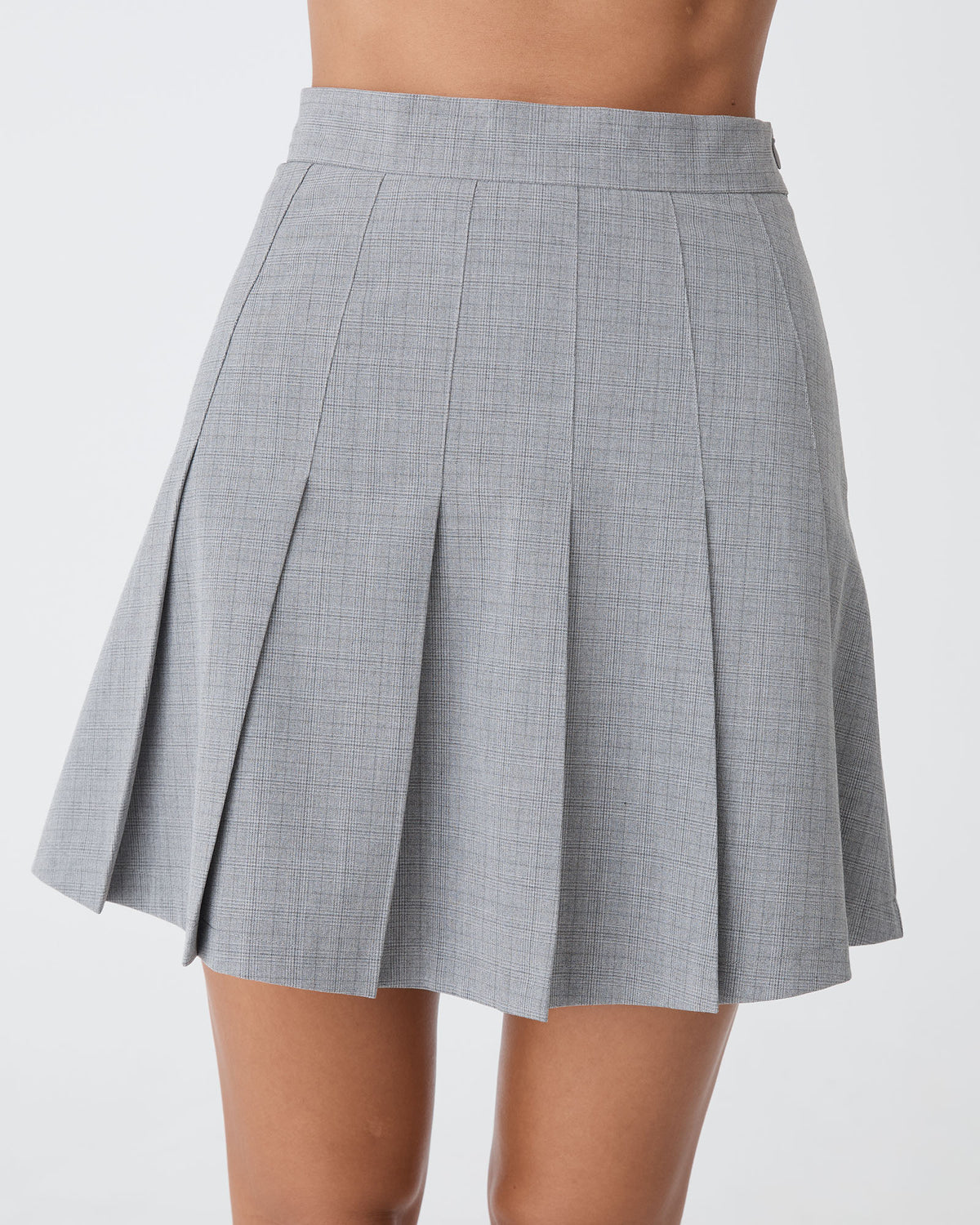 Kris Pleated Mini Skirt in grey check — close-up view 2