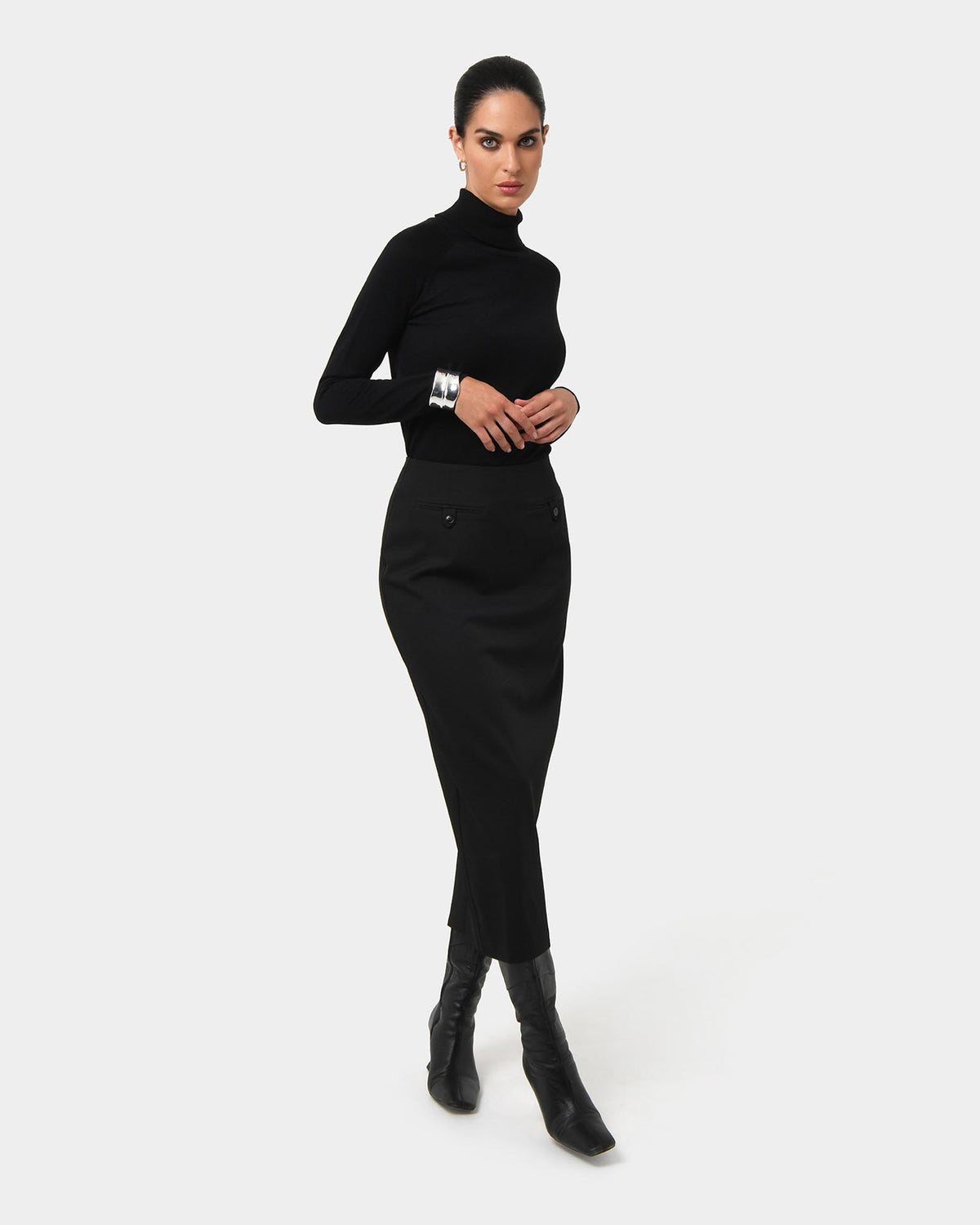 Milla Column Midi Skirt in black — full-length view