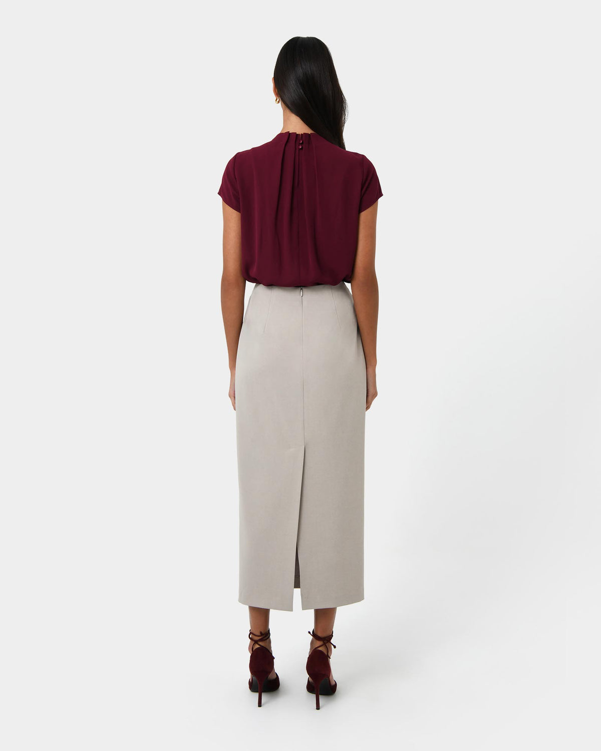 Milla Column Midi Skirt in stone — back view