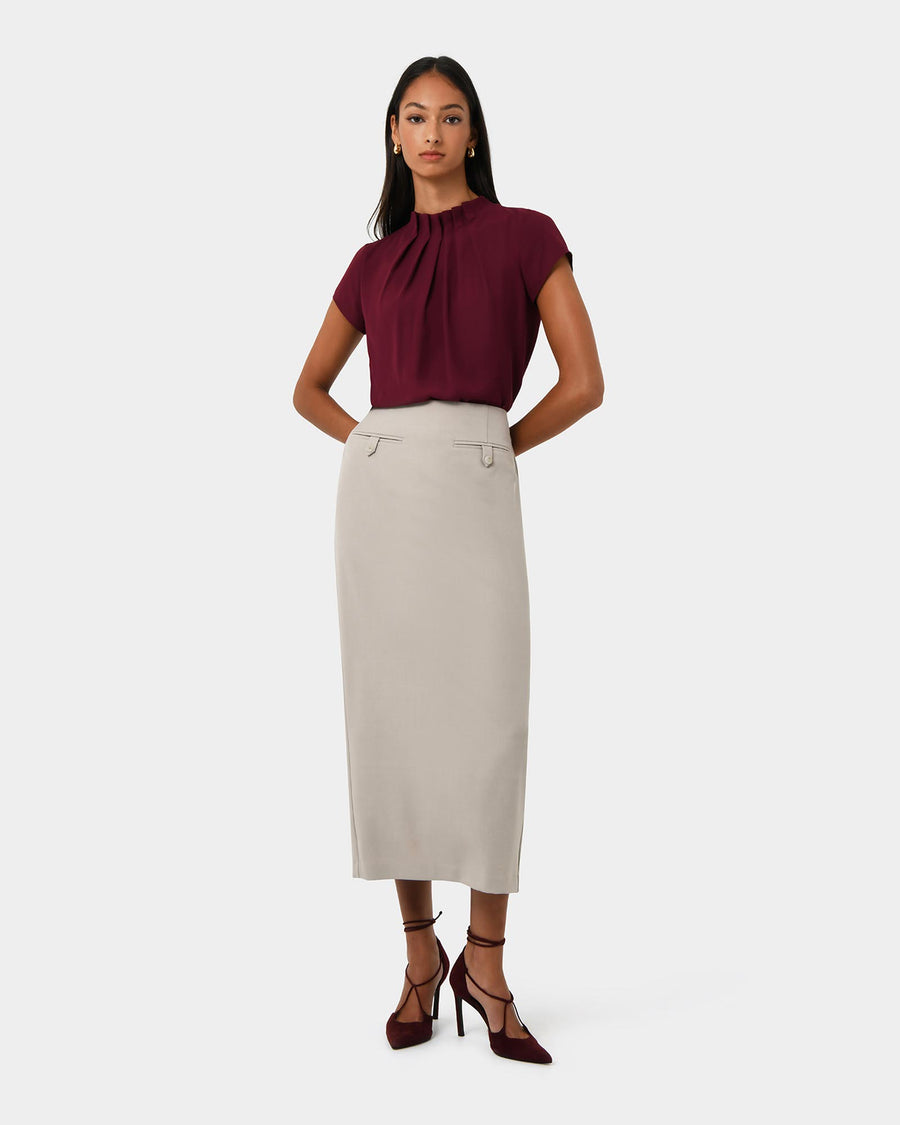 Milla Column Midi Skirt in stone — full-length view