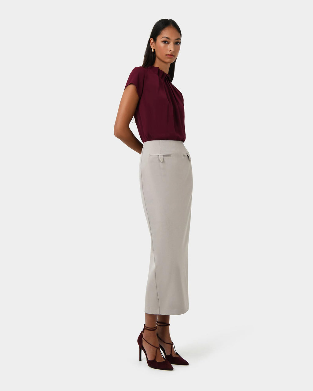 Milla Column Midi Skirt in stone — side view