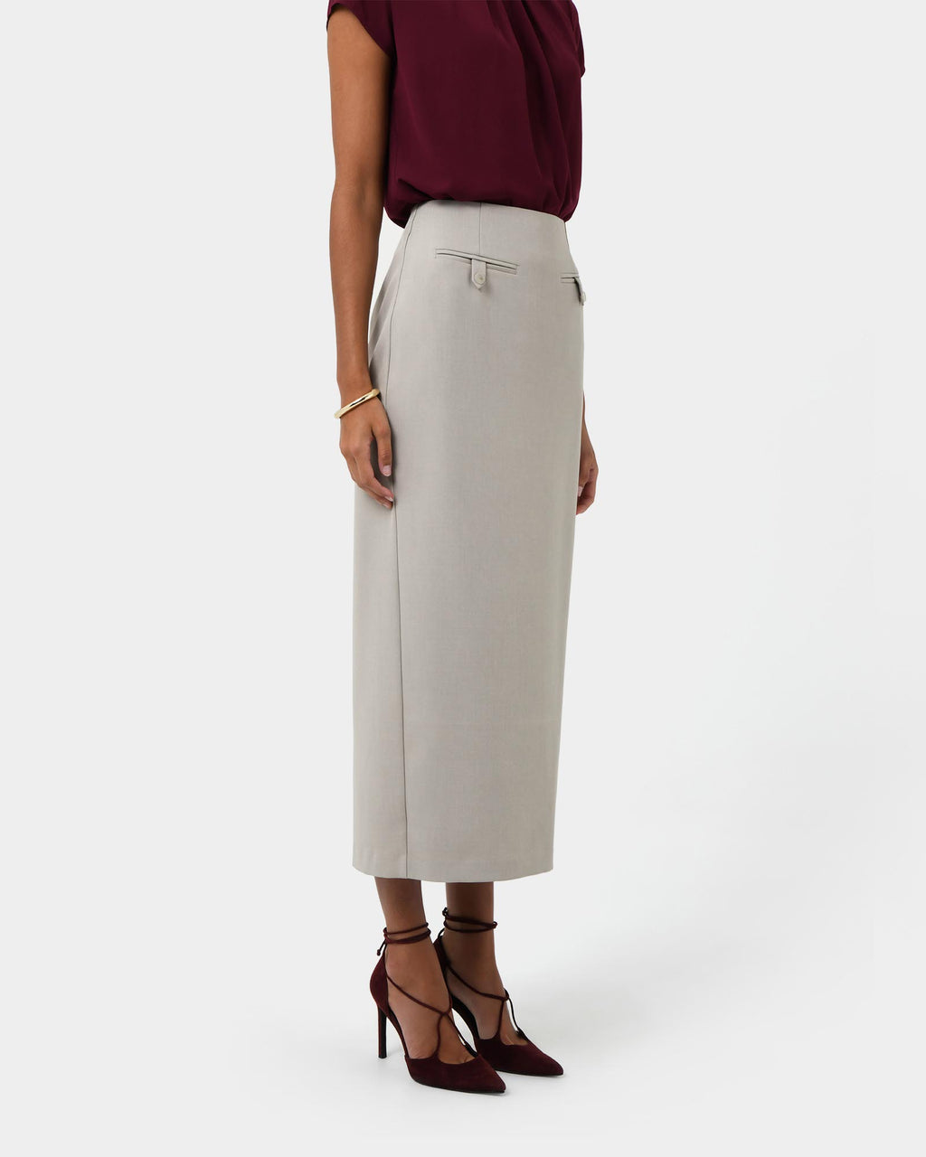 Milla Column Midi Skirt in stone — side view 2