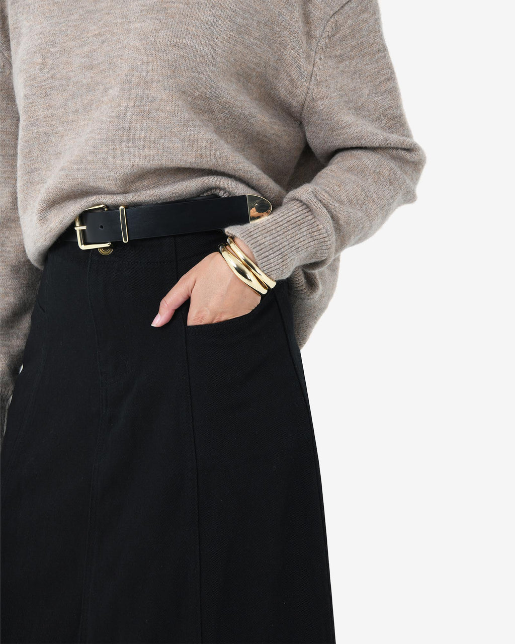 Sam Panel Denim Skirt in black — fabric detail