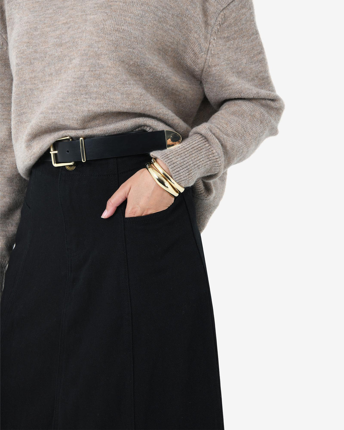 Sam Panel Denim Skirt in black — fabric detail