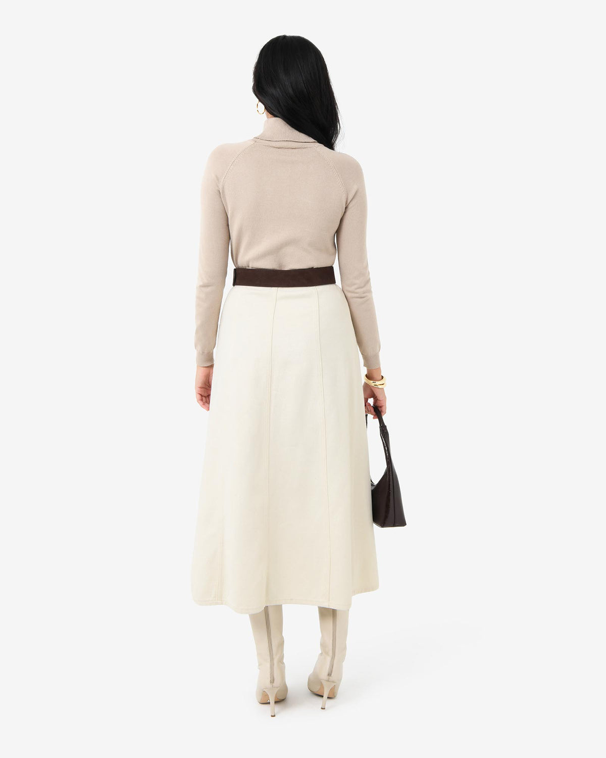 Sam Panel Denim Skirt in ecru — back view