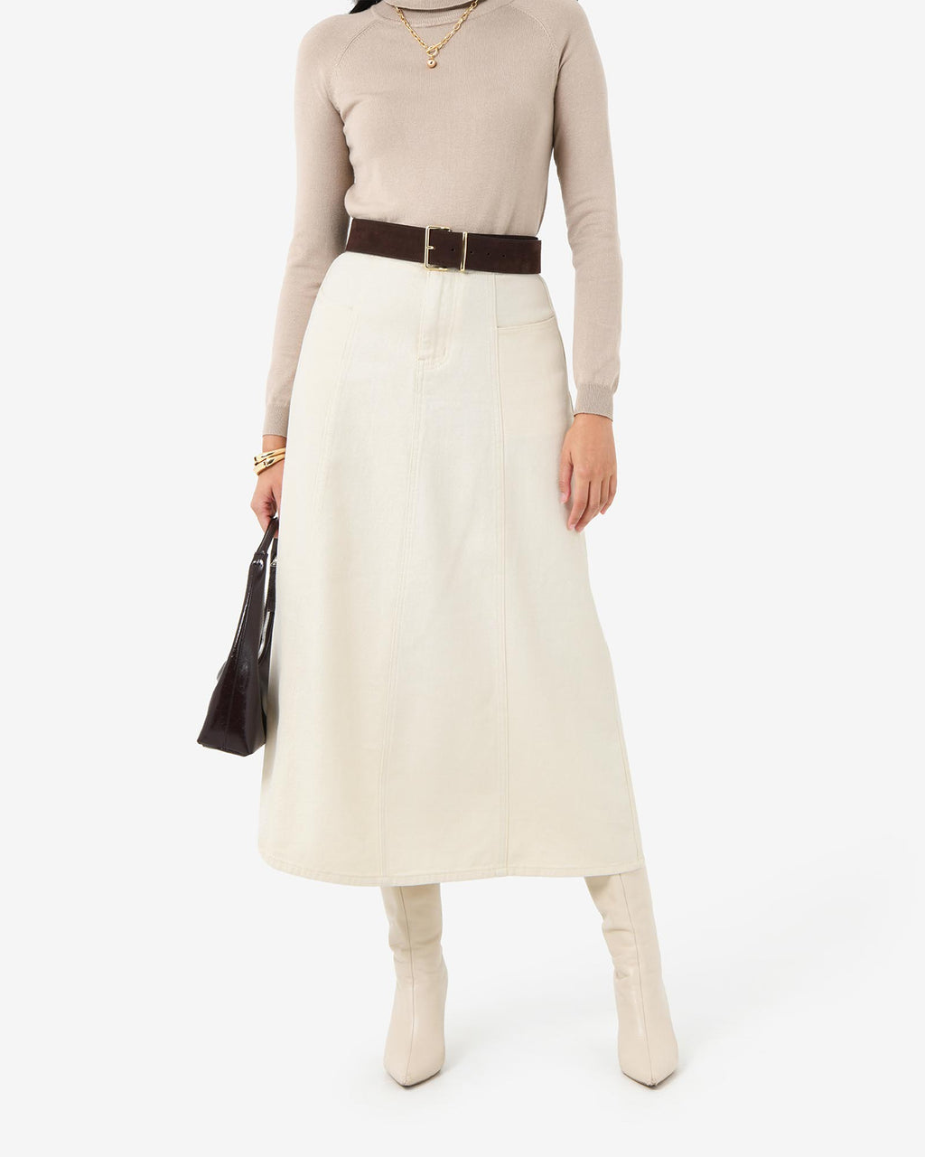 Sam Panel Denim Skirt in ecru — close-up view