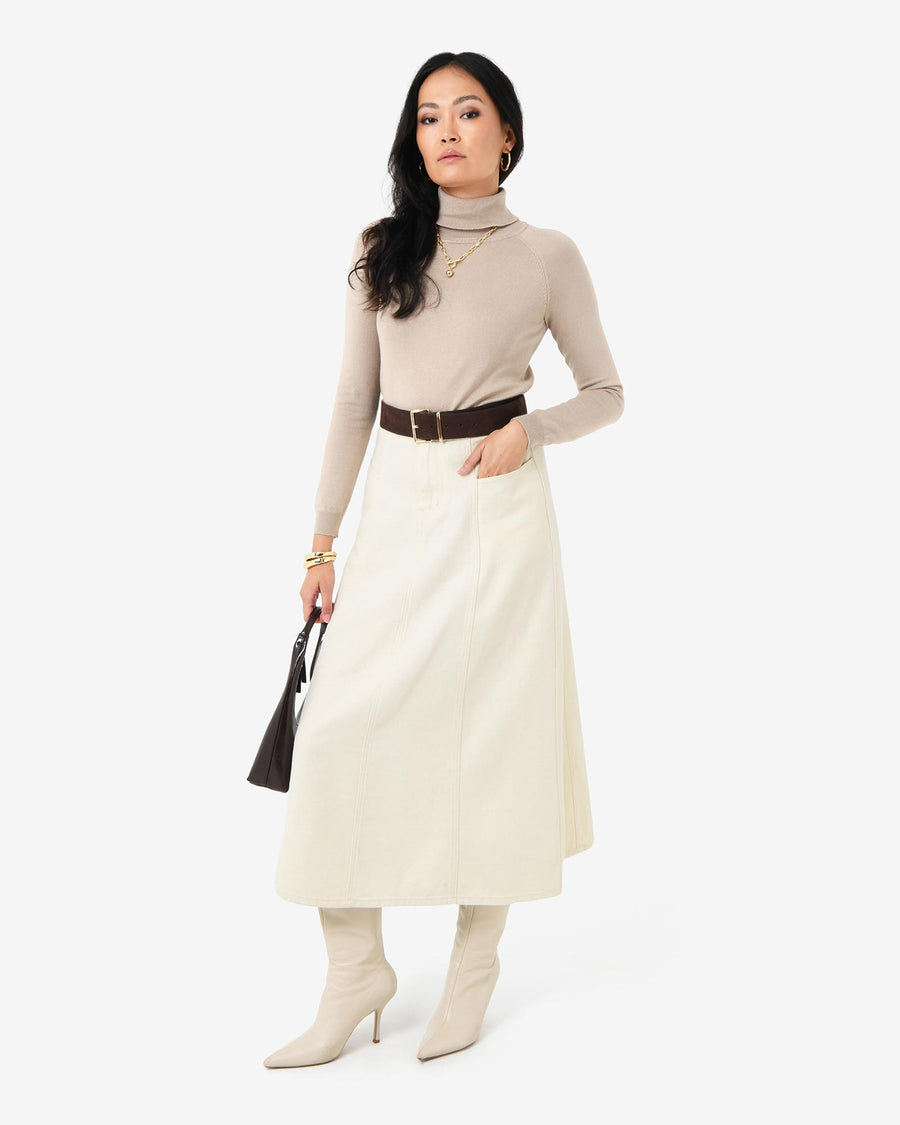 Sam Panel Denim Skirt in ecru — full-length view