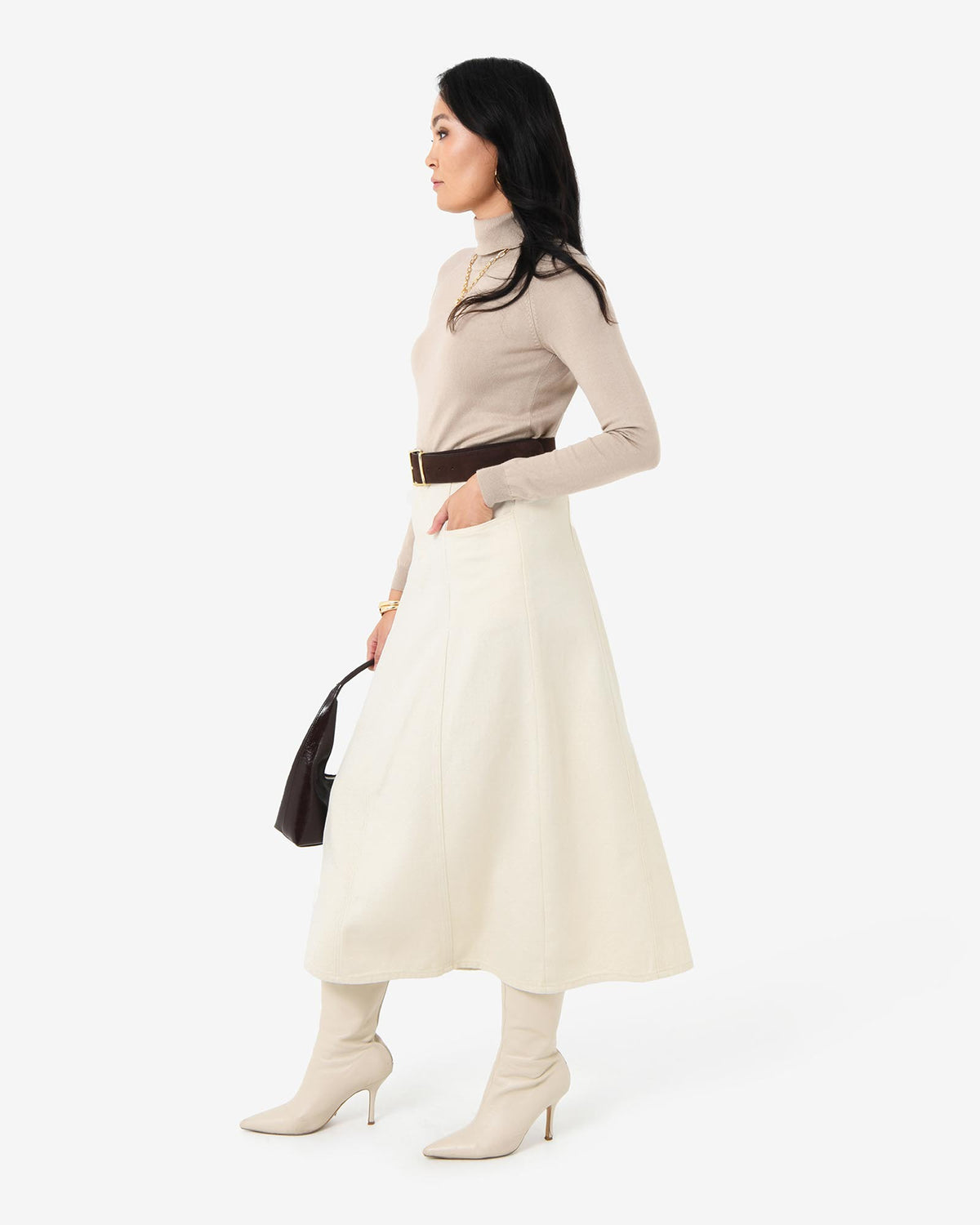 Sam Panel Denim Skirt in ecru — side view