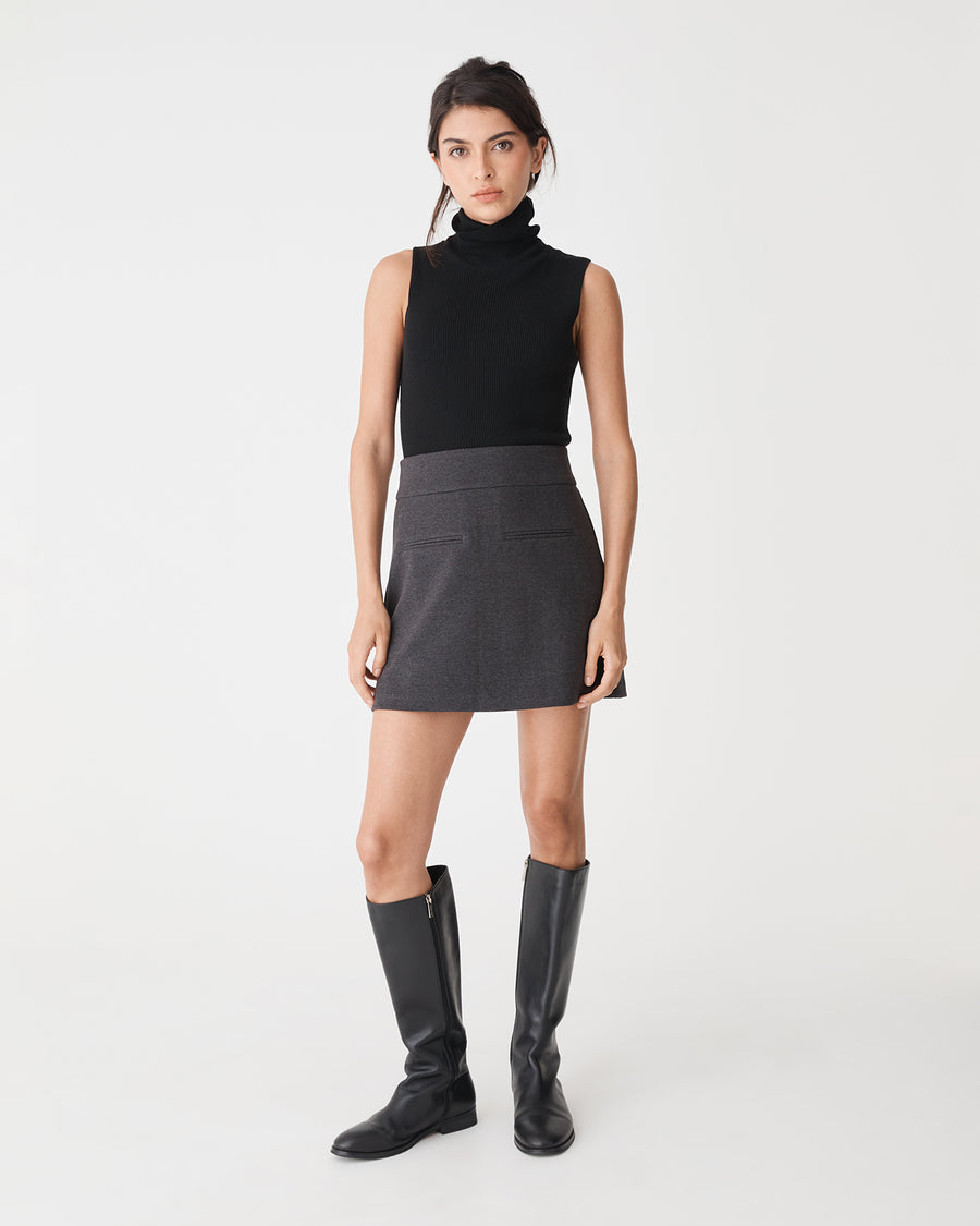 Lara A-Line Mini Skirt in charcoal — full-length view