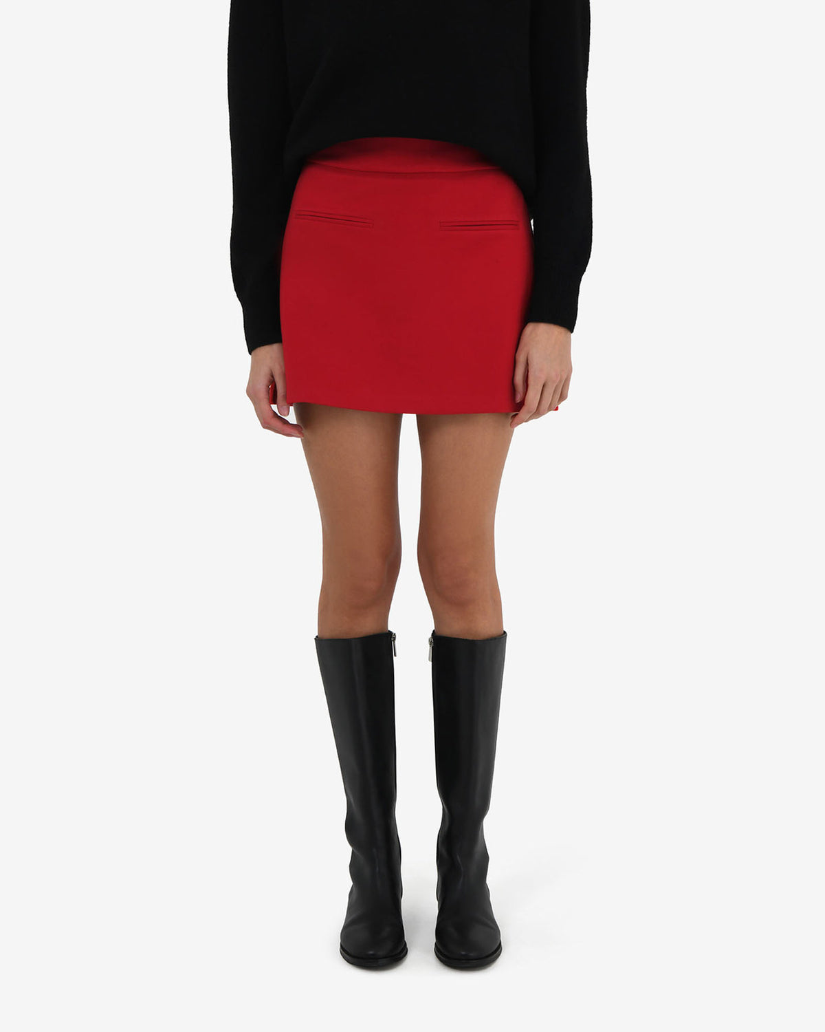 Lara A-Line Mini Skirt in red — close-up view 2