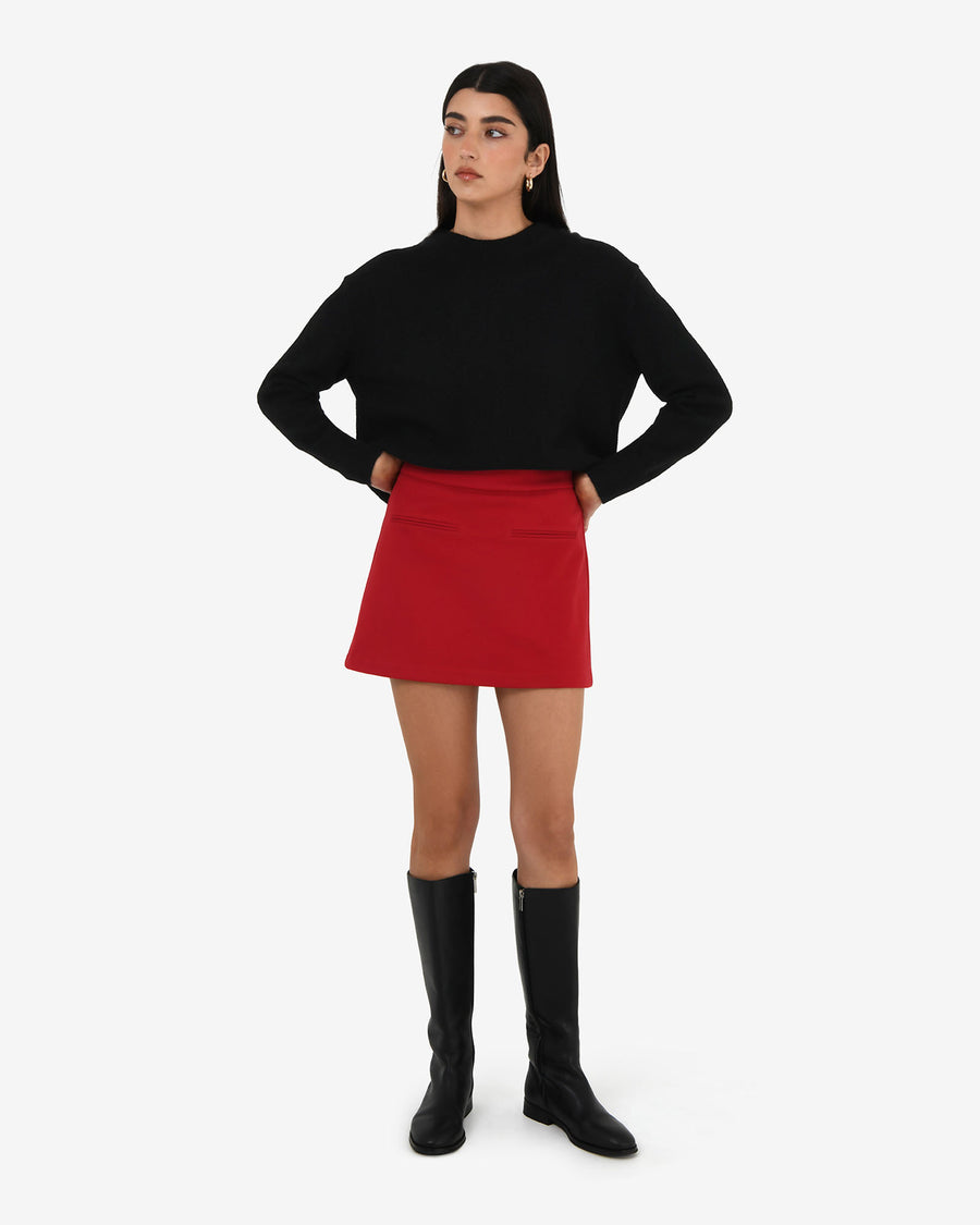 Lara A-Line Mini Skirt in red — full-length view