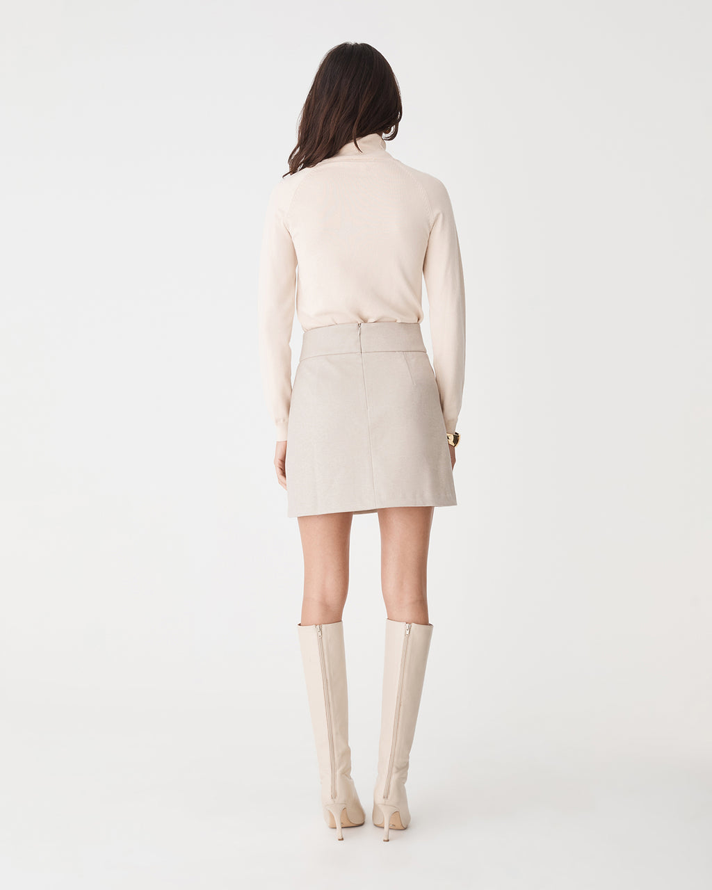 Lara A-Line Mini Skirt in stone — back view