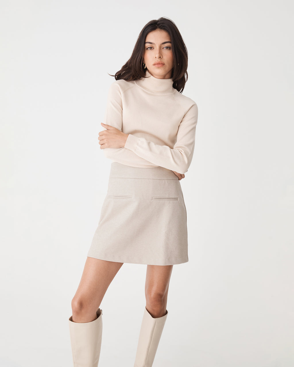 Lara A-Line Mini Skirt in stone — close-up view