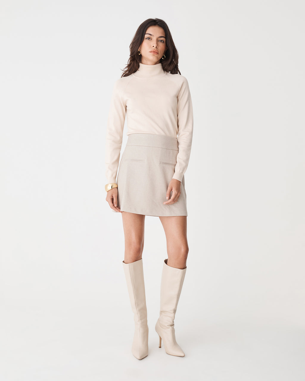 Lara A-Line Mini Skirt in stone — full-length view