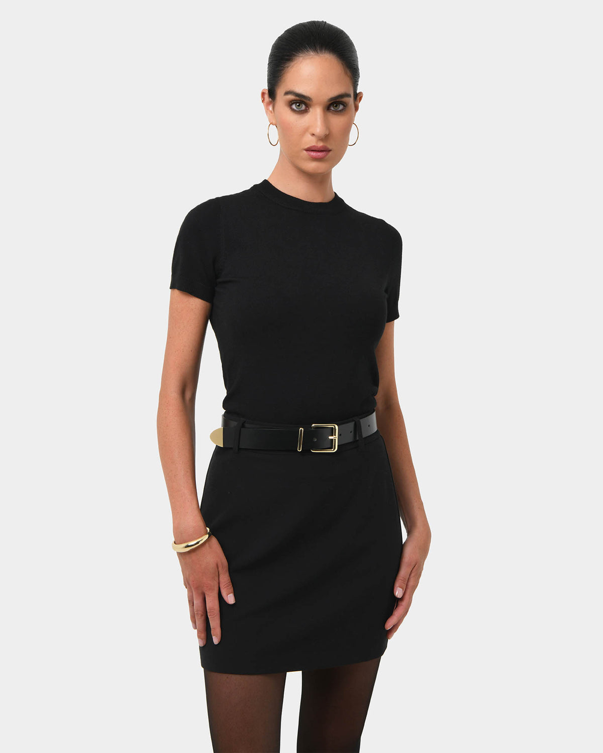 Gordon A-Line Mini Skirt in black — close-up view