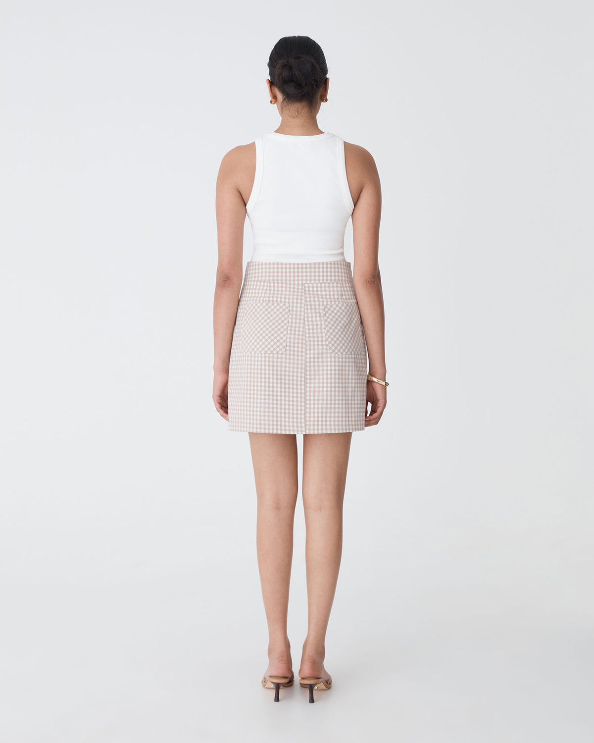 Koora Checked Mini Skirt in beige check — back view